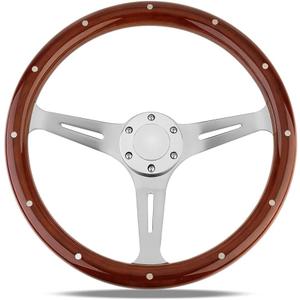 15" Classic Wood Grain Steering Wheel Riveted Light Wooden Grip Universal Car Racing Wood Steering Wheels Slotted 3 Spoke with Horn button