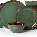 Plates and Bowls Sets for 8, 24 Piece Dinnerware Set for Large Families & Entertaining, Elegant Design, Dishwasher & Microwave Safe, Chip Resistant and Durable, Sage Green