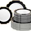 " OCCASIONS " 120 Plates Pack,(60 Guests) Heavyweight Premium Wedding Party Disposable Plastic Plates Set -60 x 10.5'' Dinner + 60 x 8'' Salad/Dessert (Imperial in Black & Gold), 120 Piece