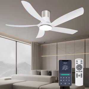 Ohniyou 58" Low Profile Ceiling Fan with Light - Remote Control Flush Mount Indoor Outdoor Ceiling Fan, Reversible DC Motor, Dimmable, Modern Ceiling Fans for Living Room Patio, White