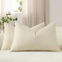 DEZENE Lumbar Pillow Covers 12x20 Cream: Pack of 2 Cozy Soft Velvet Rectangular Modern Luxury Decorative Throw Pillow Cases for Sofa Couch Living Room Bed Home Decor