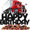 Red Glitter Cake Topper Cheer to Truck Car Transportation Vehicle Theme DecorationsBaby Shower Boy Girl Happy Birthday Party Decor Supplies