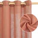 LAMIT Light Filtering Sheer Linen Curtains 102 inches Long, Linen Textured Semi Sheer Bronze Grommet Natural Boho Drapes for Living Room/Farmhouse, 2 Panels, Terracotta, 52 x 102 Inch