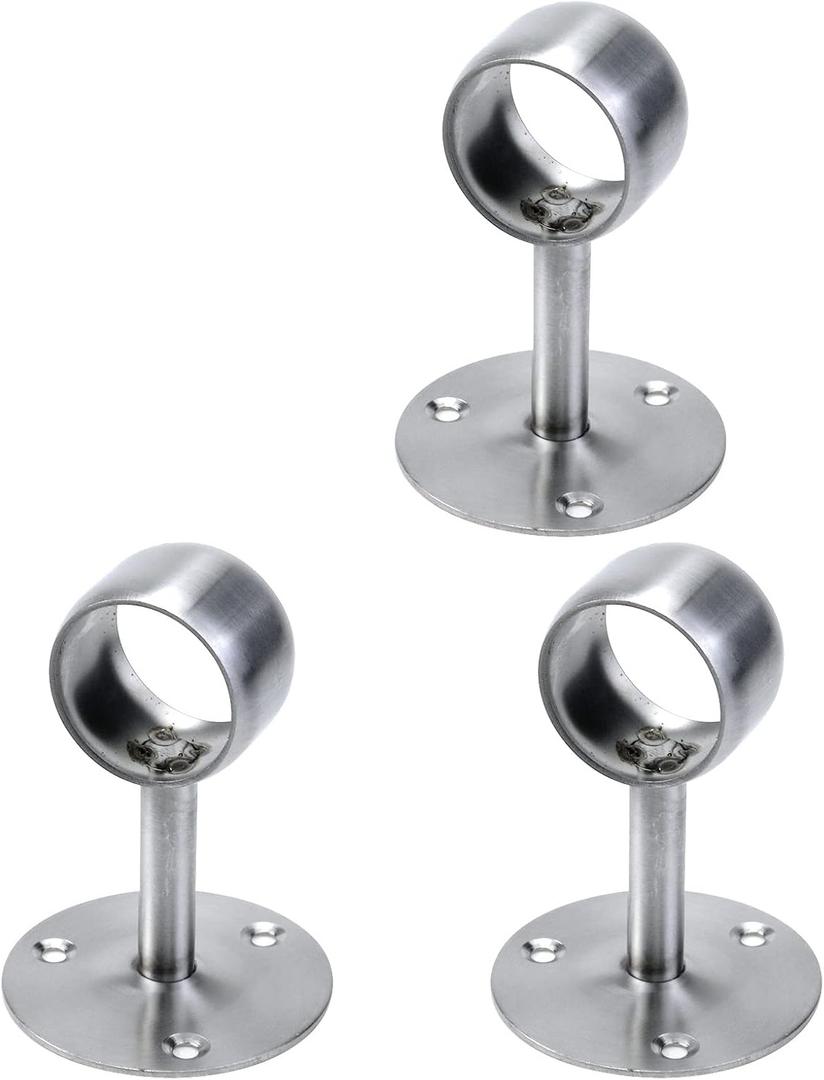 Stainless Steel Closet Rod Bracket Set with S-Hooks and Screws, Heavy Duty Flange Rod Holders for Wardrobe, Bathroom, and Kitchen – 3 Brackets, 10 Hooks, Mounting Hardware Included