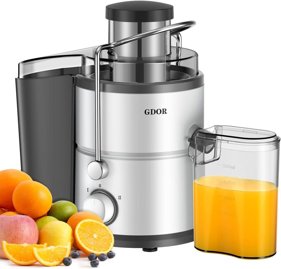 GDOR 800W Juicer Machine, 3 Wide Feed Chute, Dual-Speed Centrifugal Juicer for Fruits & Vegetables, Anti-Drip Function, BPA-Free, Easy to Clean with Brush, White