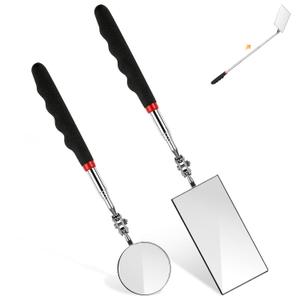 2 Pieces Telescoping Inspection Mirror, 360 Swivel Extendable Mechanic Automotive Mirrors Tools, Rectangular Round Mirror on a Stick for Mechanics, Automotive Repair, Contractors, Home Inspection