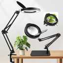 15X Magnifying Glass Lamp with Light and Stand,Real Glass,RTM Safety Protection,5 Color Stepless Dimmable Eye-Caring LED,2-in-1 Hands-Free Desk & Clamp for Reading,Crafts,Painting & Repair
