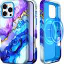 Casetego for iPhone 16 Pro Max Case,Compatible with MagSafe,[Military Grade Drop Test] Full Body Protection Slim Shockproof Rugged Marble Women Girls Case for iPhone 16 Pro Max 6.9 inch,Azure Blue