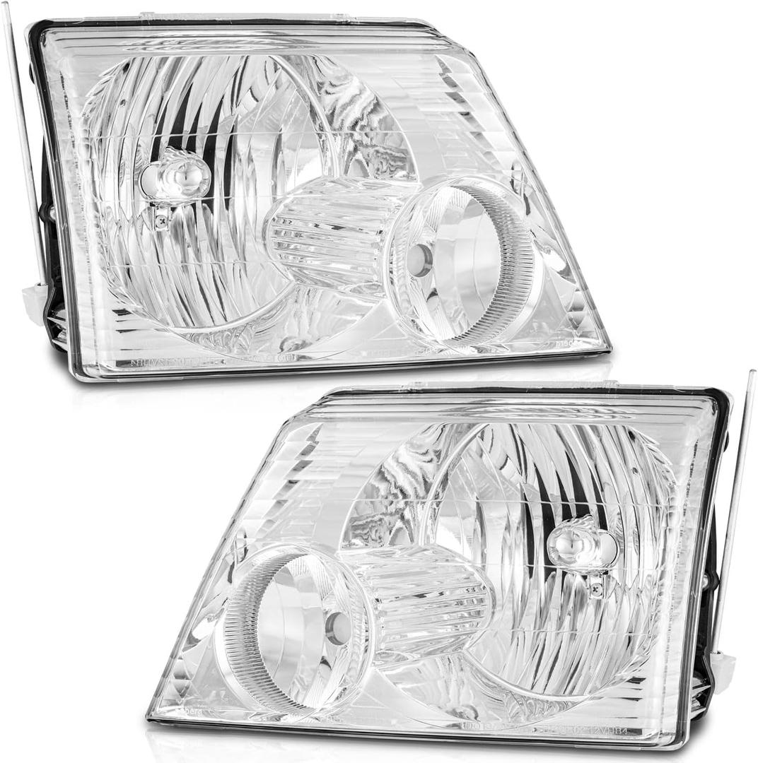 Halogen Headlights for 2002-2005 Ford Explorer NON-SPORT models | NOT Fit Sport and Trac Models, Clear Lens Chrome Housing Amber Reflector, Left+Right Side, Plug-and-Play, OEM: 1L2Z13008AB