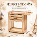 Art Supplies Storage Cart 5-Tier Solid Beech Wood 3 Drawers 4 Rolling Wheel