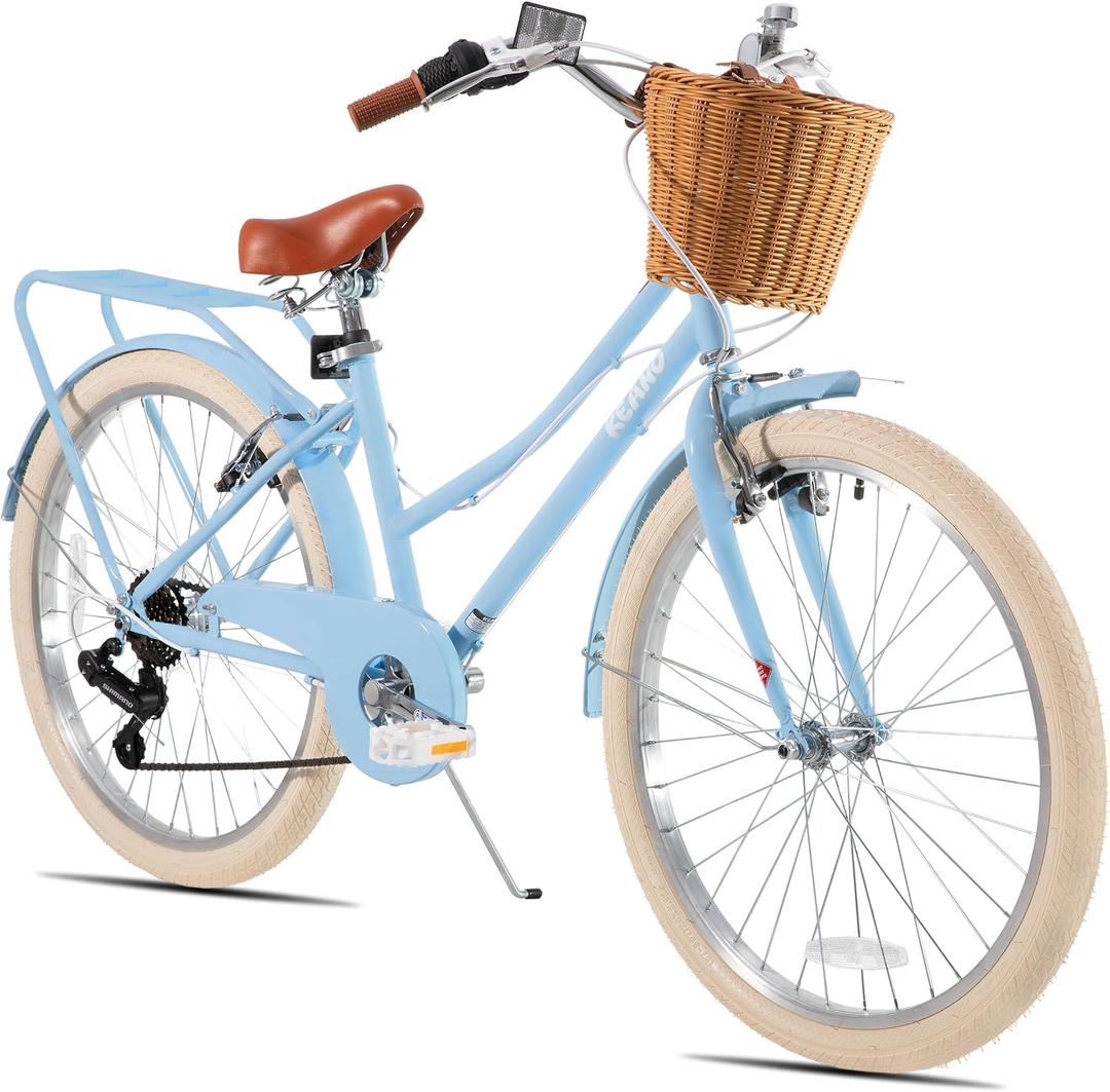 KEANO Poppy 20 24 Inch Kids Bike for Girls Ages 7-12 Years 7-Speed Hybrid City Bike for Kids Teens with Basket Princess Bicycle Multiple Colors