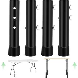 4 Packs Folding Table Leg Extenders, Highly Durable Steel Risers, Table Leg Extensions for Straight and Bent Legs, Adjustable Table Height Extenders for Rise 4.1in - 5.3in