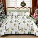 DJY Christmas Comforter Set Queen Size 7 Piece Reindeer Christmas Tree Green Bed in a Bag, Soft Microfiber Winter Xmas Festive Holiday Decorative Comforter Bedding Set(90''x90'', 7Pcs)