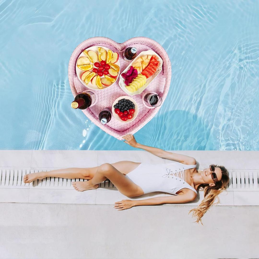 Floating Tray for PoolFloating Pool Tray, Floating Tray - Floating Pool Table, Ideal for Food & Drinks - Floating Table for Pool - Essential Floating Food Tray for Pool Activities(Heart-Shaped), Large