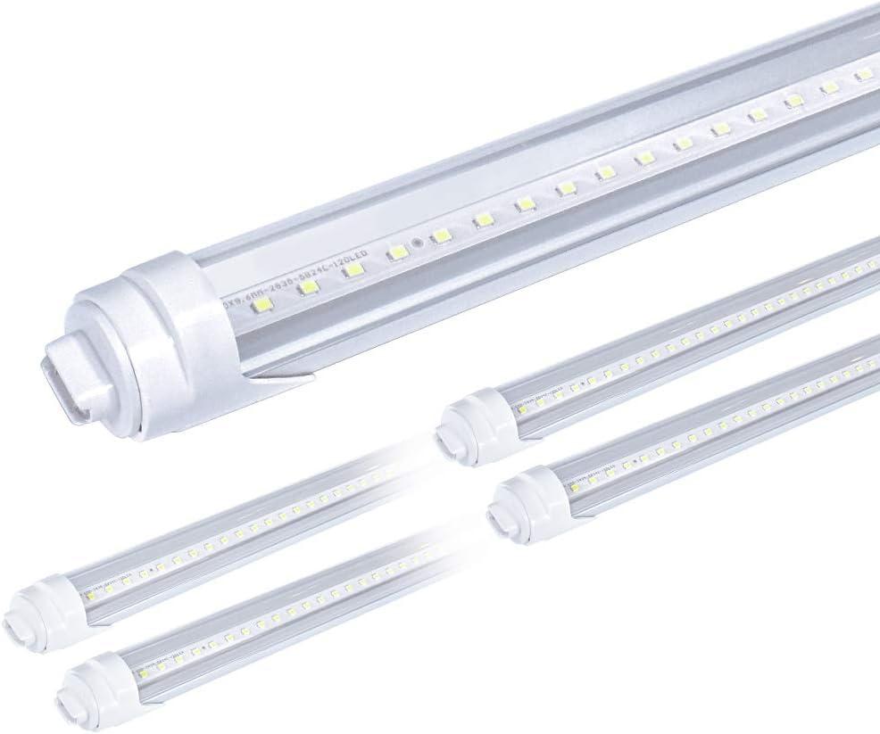 8ft Led Bulbs F96t12 HO T12 Led Bulb Replacement R17D Socket Fluorescent Fixtures, 40W 4000LM 6500K Daylight, Clear Lens, Garage Workshop (4 Pack)
