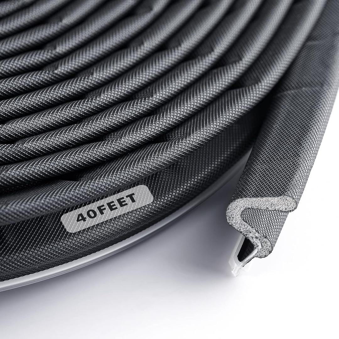 BBTO Weather Stripping Door Seal Exterior Weather Strip for Window V-Shaped Foam Kerf Garage Door Gap Blocker Soundproof Home Improvement Easy to Install(40 Feet,Black)