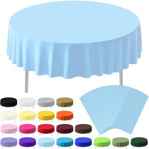 20 Pack Disposable Plastic Tablecloth Round, 84 Inch Premium Plastic Table Cover for Parties, Picnic, Camping, Birthday, Weeding (Light Blue, 84" Round)