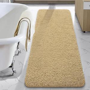 LOCHAS Bathroom Rug Runner 24x70 Inch, Soft Thick Absorbent Microfiber Bath Rugs for Bathroom, Machine Washable, Shaggy Plush Non Slip Bath Mat for Tub, Shower Floor, Quick Dry Mats, Beige (70x24 inch (Rectangular))