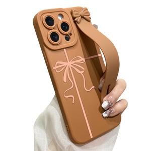 jueaes Cute Bow Case for iPhone 15 Pro with Finger Hand Wrist Strap
