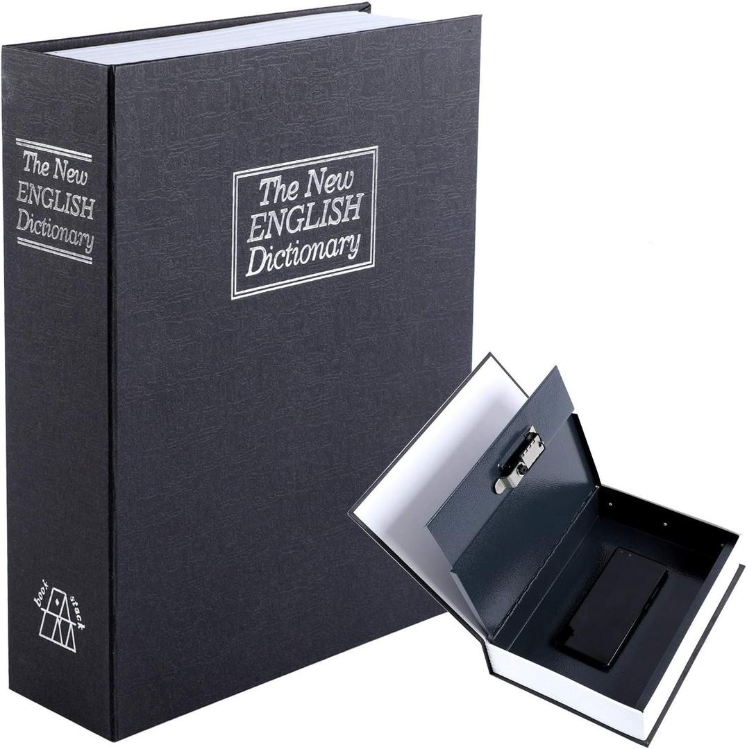 KYODOLED 10.5 Inch Diversion Book Safe with Combination Lock, Secret Safe Metal Lock Box,Money Storage Collection Box,10.5" x 7.8" x 2.6" Black Extra Large