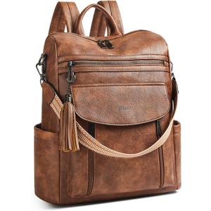 Shrrie Laptop Backpack for Women 15.6 inch,Travel Leather Backpack Purse Nurse Teacher Carry on Backpack Computer Bag,Professional Water-Resistant College Business Work Casual Daypack,Two-toned Brown
