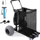 Beach Cart Foldable Fishing Trolley with 12 inch Balloon Wheels for Sand All-Terrain (Black)