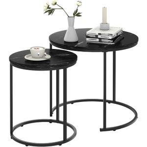 Black Marble Nesting Coffee Table for Small Place 24 in 2 Sets High Side End Sofa Table Nightstand Modern Furniture Living Room Cabin Bed Room Dining RoomGarden 4 You (Black Marble)