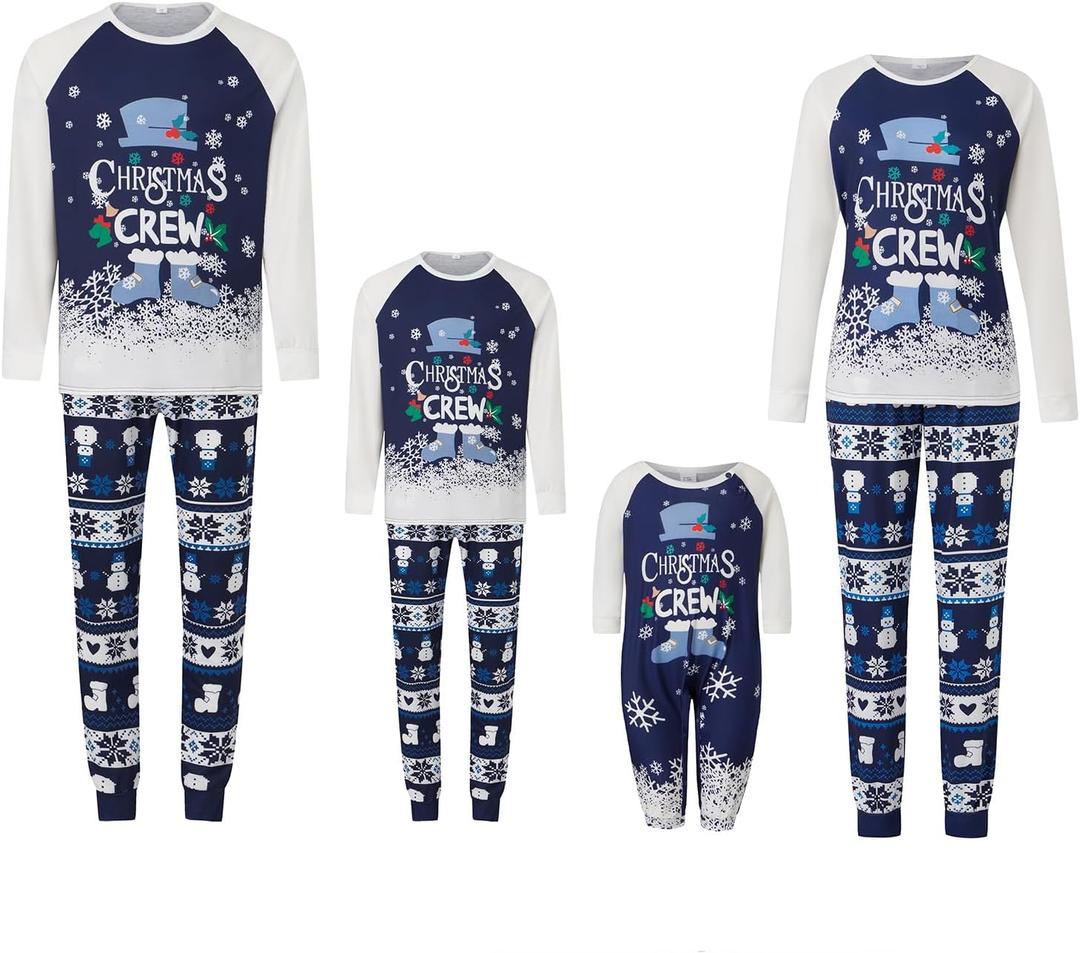 One opening Family Christmas Pajamas Matching Sets, Christmas Pjs Cartoon Shirt Tops and Pants Sleep Wear Xmas Pajamas (Large, Bluev01)