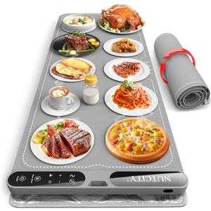 Warming Mat for FoodExtra Large (40x15 Inches) Electric Silicone Food Warmer Trays for Chafing Dishes & Buffet，7 Temperature Settings, 8H Timer,Portable RollUp Design & Insulation Pad for Parties
