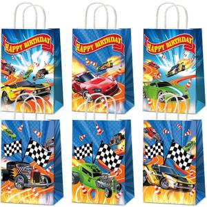 12PCS Hot Car Happy Birthday Party Favor Bags Race Car Party Supplies Wheels Car Party Gift Goodie Bags Hot Car Happy Birthday Game Party Treat Bags for Baby Shower Hot Car Wild Racer Party Favors
