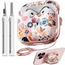 Inesore with Safety Lock for AirPods 4 Case Cover 2024,Floral Cute AirPod 4th Generation Case for Women Girly with Cleaner Kit and Keychain- Pink Berry Flower