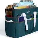 JJRING Craft Organizer Tote Bag, Large Art Storage Caddy with Multiple Pockets, Bluish Green Sewing Bag for Art, Craft, Scrapbooking, School, Medical, and Office Supplies Storage