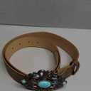 Western-Cowboy-Belts for Women Men Vintage Floral-Engraved Bull Head Buckle Cowgirl-Waist-Belt for 25 to 38" Waist (For Waist 27-32 in, Brown-blue Beads)