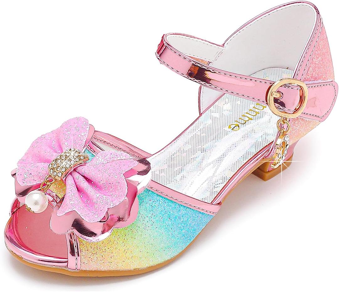 Osinnme Toddler Girls Dress Shoes High Heels Rainbow Flower Girl Shoes Wedding Party Princess Sandals for Little Big Kid(04 Rainbow 2)