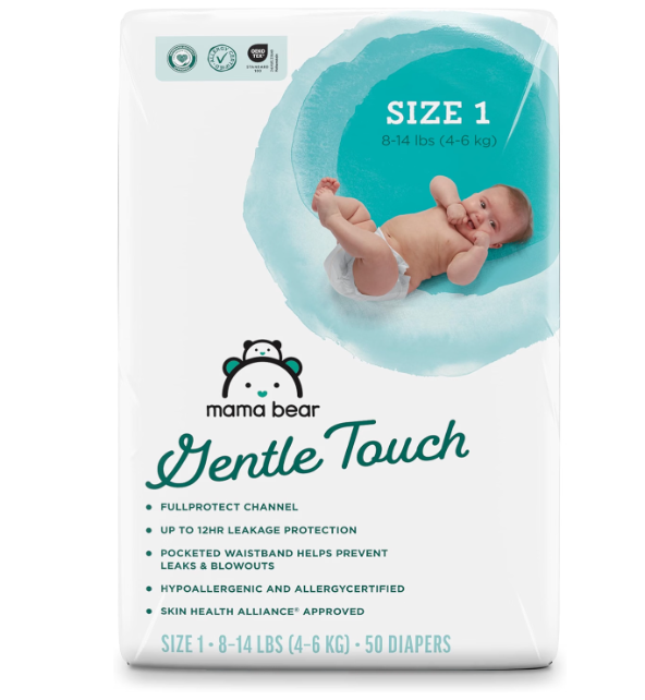 Amazon Brand - Mama Bear Gentle Touch Diapers, Hypoallergenic, Leakage Protection, Size 1, 50 Count