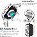 KADES Compatible for Apple Watch Series 10 46mm/42mm Series 9 8 7 45mm/41mm Series 6 5 4 SE 44mm/40mm Series 3 2 1 42mm/38mm, Sparkling Bling Diamond Band with Full Diamonds Case (Silver with Black Pearl Shell)