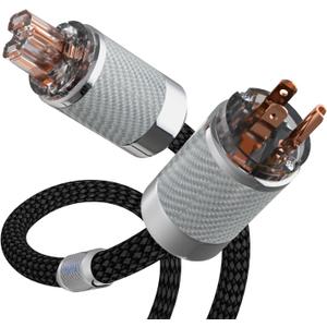 Preffair HiFi Black Braided Power Cable 4N OFC Copper AC Power Cord with Pure Coppper 3 Pin US Plug/ C15 Female Connectors, 125V/ 15A for CD/ Mixer/ Amplifier/ DAC Recorder (6.6ft)