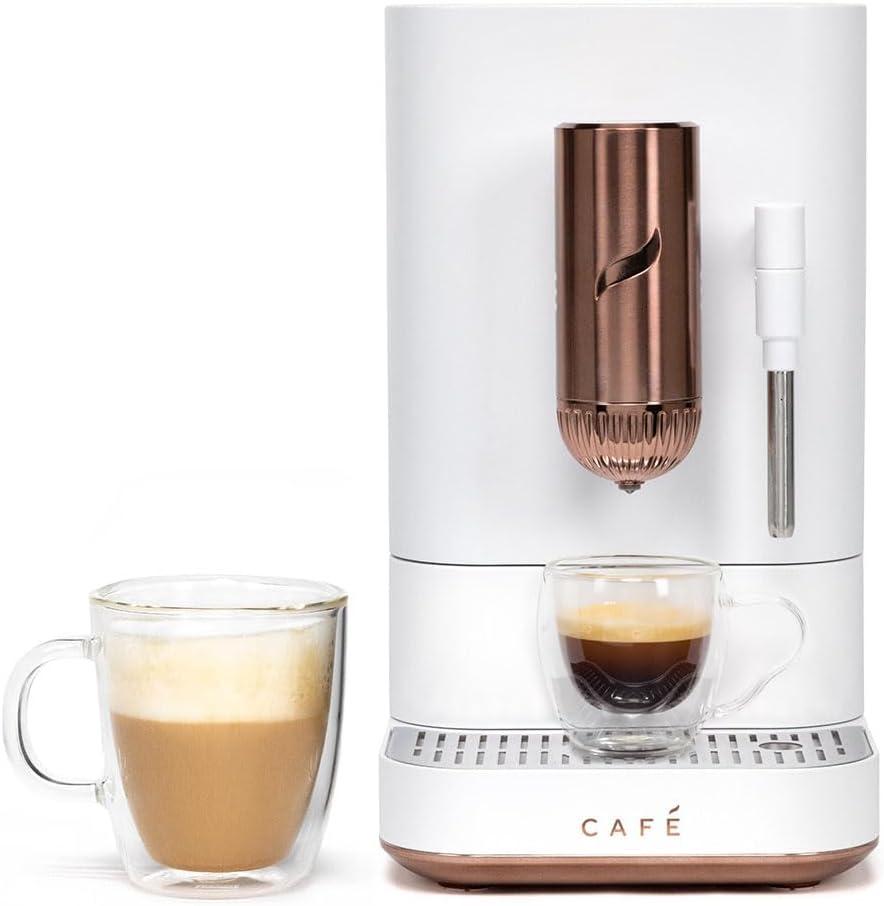 Cafe Affetto Automatic Espresso Machine & Milk Frother with Built In & Adjustable Espresso Bean Grinder, One-Touch Brew in 90 Seconds, Wifi & Smart Connected, Removable 1.2L Water Tank, Matte White (Matte White)