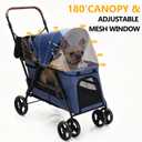 Dog Stroller for Large & Medium Dogs, Foldable Pet Stroller for 2 Small Dogs Up to 66lbs, with All-Terrain Wheels, Breathable Mesh Ventilation & Storage Pocket (Blue)