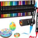 Pagather 24 Colors Acrylic Paint Markers, Dual Tip with Fine Tip and Brush Tip Pens for Stone, Wood, Calligraphy, Canvas, Ceramic, Metal, Glass, Rock Painting, DIY Crafts Art Supplies Kit