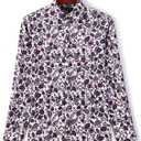 Women's Blouses Casual Long Sleeve Work Button Down Dress Hawaiian Shirts Tops (L)