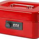 Jssmst Medium Cash Box with Combination Lock - Durable Metal Cash Box with Money Tray Red, 7.87 x 6.3 x 3.35 inches, CB0703M