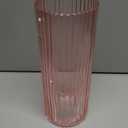 Pink Glass Vase for Flowers Ribbed Glass Vase, Pink Flower Vase, Tall Cylinder Glass Vases for Centerpieces, Living Room, Bedroom, Dining Table, Office, Wedding, Bookshelf Decoration,10 Inches