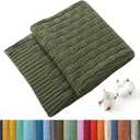 TREELY 100% Cotton Knitted Throw Blanket Couch Cover Blanket(60 x 80 Inches, Green Forest)