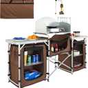 VEVOR Camping Kitchen Table, Folding Outdoor Cooking Table with Storage Carrying Bag, Aluminum Cook Station 3 Cupboard & Detachable Windscreen, Quick Set-up for Picnics, BBQ, RV Traveling, Brown