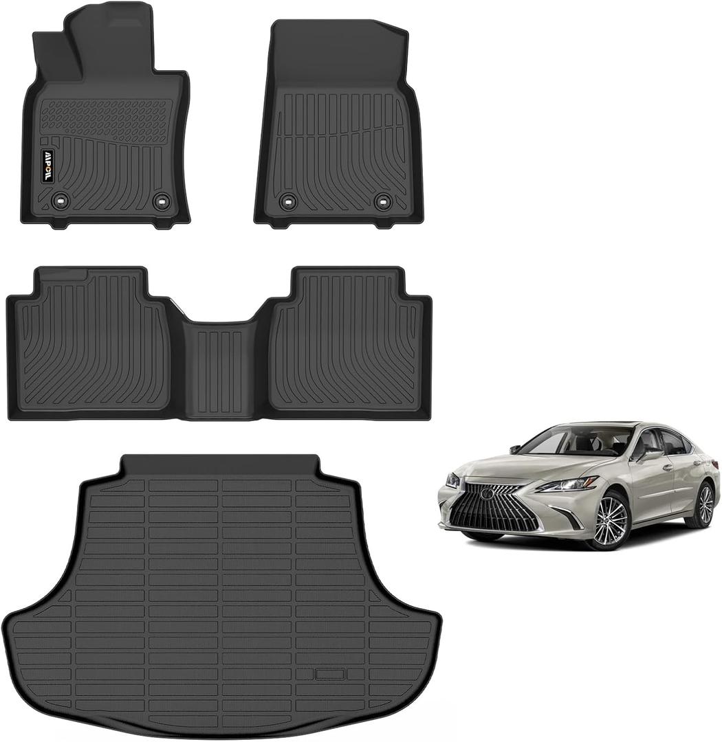 AIPOIL Floor Mats & Cargo Liner Set for 2019-2024 Lexus ES & ES300h &2025 Lexus ES Hybrid & ES350 & ES300h All Weather Protection TPE Anti-Slip Automotive Full Set Custom Car Mats Accessories -Black