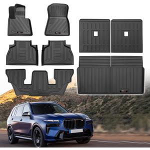 Custom for 2019-2025 2026 BMW X7 6 Seat Floor Mats 3 Rows Cargo Trunk Liner and 3rd Backrest Mtas All Weather TPE Protection Mats Fit BMW X7 40i 50i M Accessories (Only for X7 6 Seat Full Set)
