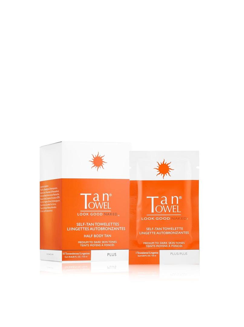 TanTowel Women's Half Body Tan Towelettes - 10 Pack, Plus, 10 Count (Pack of 1)