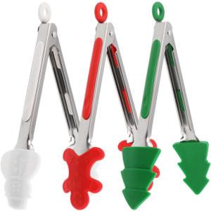 Amosfun 3pcs Christmas Food Tongs with Silicone Tips Stainless Steel Cooking Utensils for Buffet Bbq Salad Meat Serving Comfortable to Clean