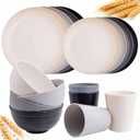 Rubtlamp Wheat Straw Dinnerware Sets, 16PCS Plastic Dinnerware Set for 4, Wheat Straw Plates and Bowls Sets, Unbreakable Dinnerware Plastic Microwave Safe Dishes Set for Kitchen&Camping
